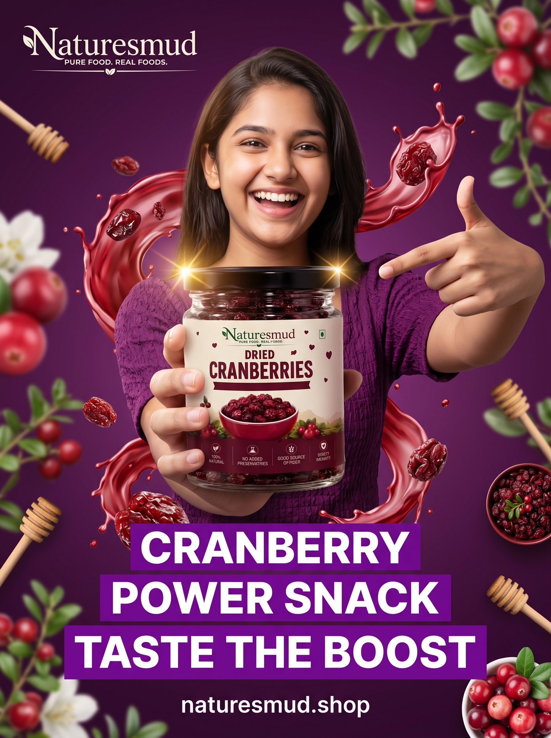Dried Cranberries (100 GM) — Whole Plump Ruby Berries